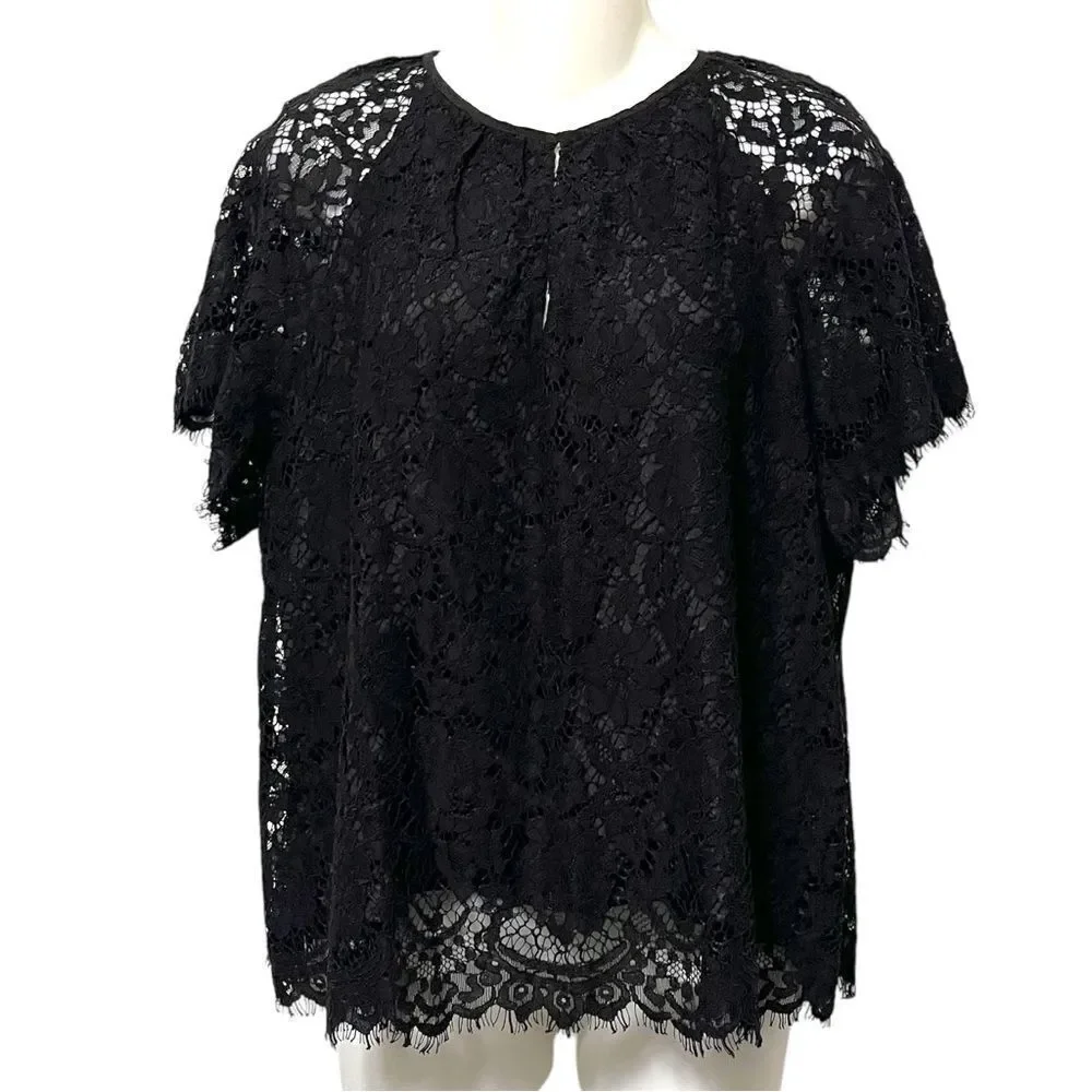 J. CREW Short Sleeve Keyhole Lace Floral Top L
